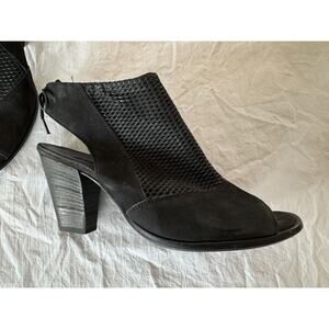 Paul Green Women's Black Bootie Sandal US Sz 7.5/8 Peep Toe Block Heel Zip